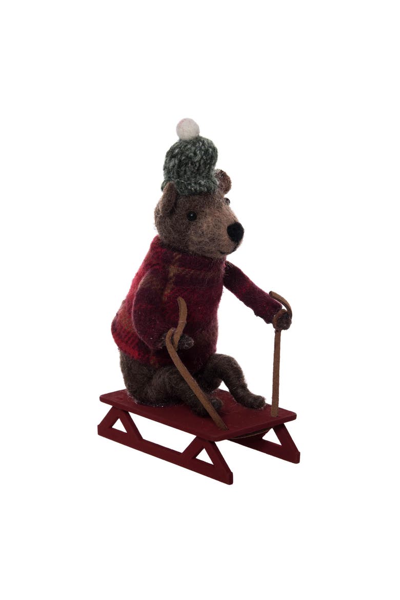 Brown Bear On Sleigh Figurine, Main, color, Brown