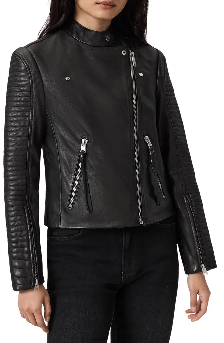 AllSaints Raul Leather Biker Jacket, Alternate, color, Black