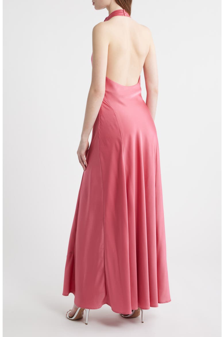 Sibella Cowl Halter Neck Satin Gown, Alternate, color, PUNCH