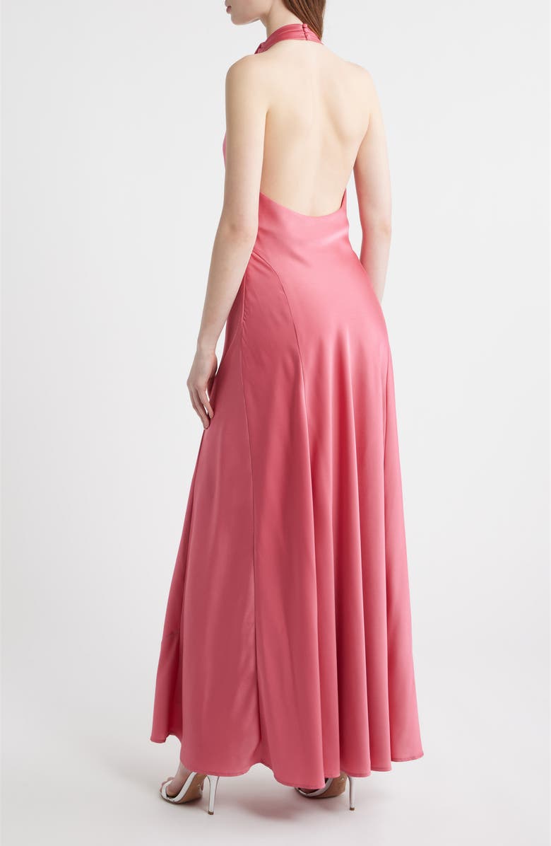 WAYF Sibella Cowl Halter Neck Satin Gown, Alternate, color, Punch