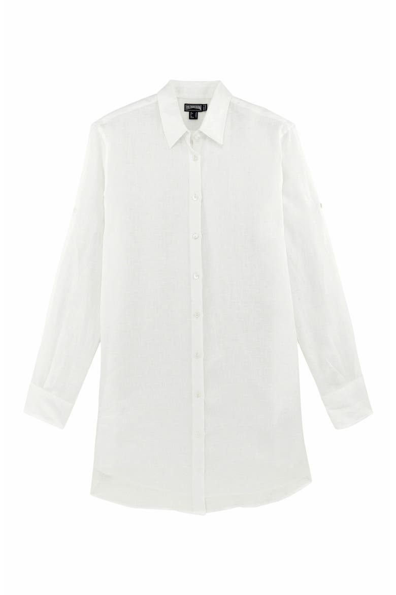 Women's Solid Linen Shirt Dress, Alternate, color, BLANC