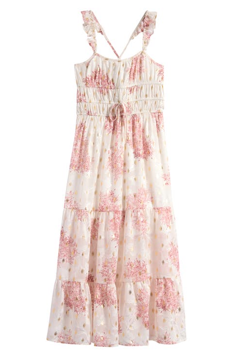 Kids' Floral Ruffle Strap Maxi Dress