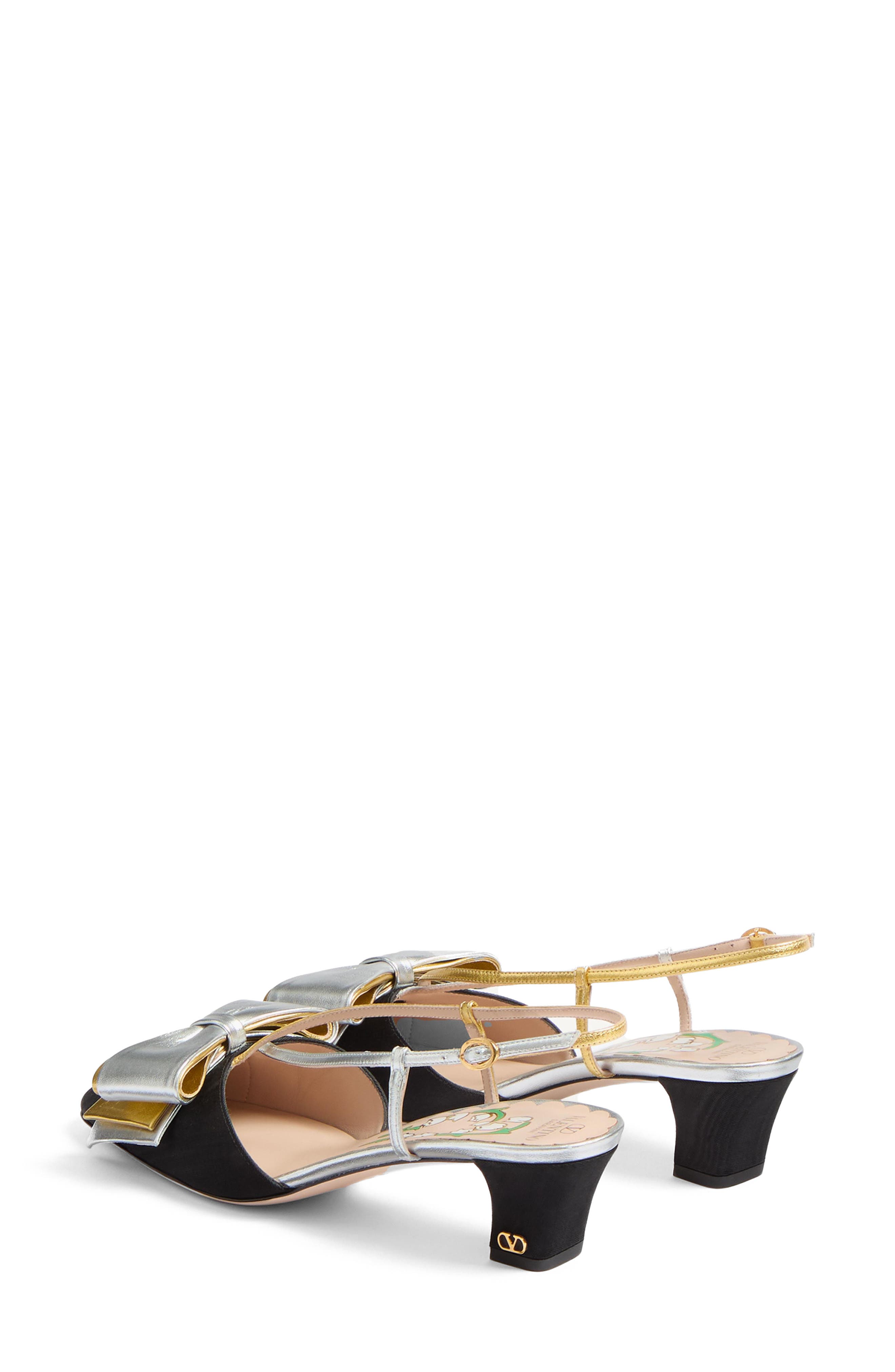 Valentino Garavani Bowow Slingback Pump, Alternate, color, Black/ Silver