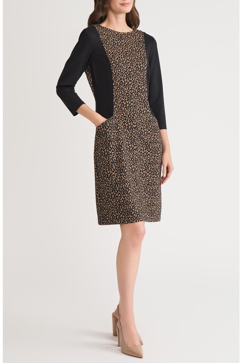 Contrast Detail Leopard Print Dress, Alternate, color, DARK CAMEL/ BLACK