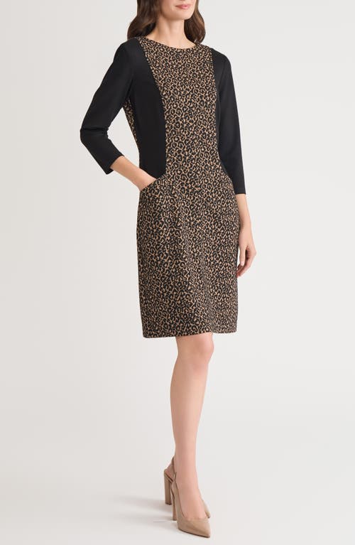 Kasper Contrast Detail Leopard Print Dress In Multi