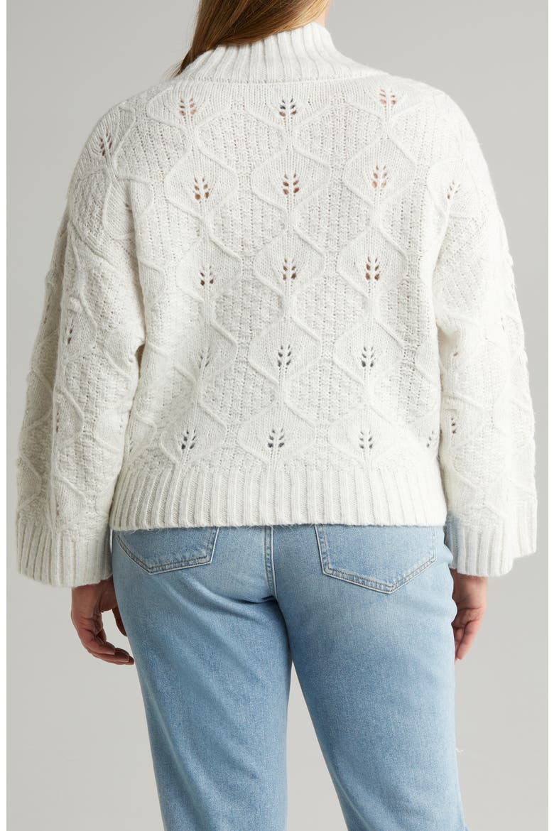 Curve Cable Stitch Turtleneck Sweater, Alternate, color, CREAM