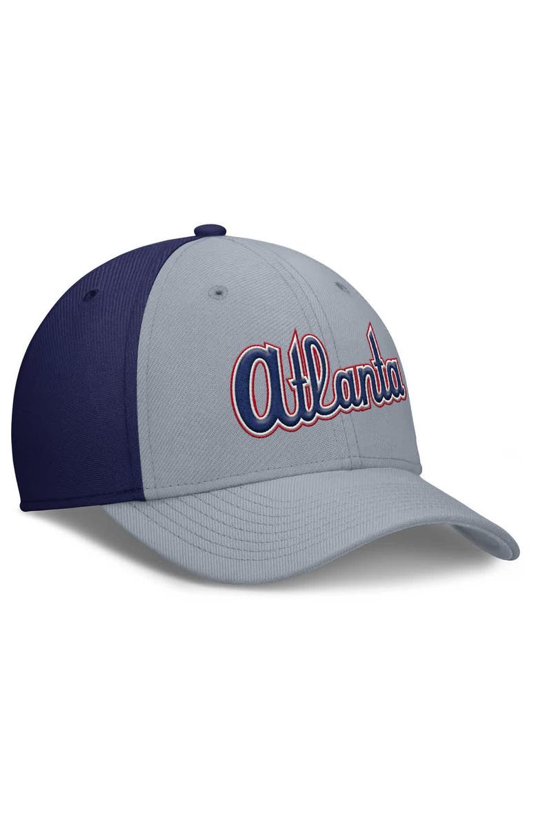 Nike Men's Nike Gray/Navy Atlanta Braves Rise Swoosh Performance Flex Hat, Alternate, color, 