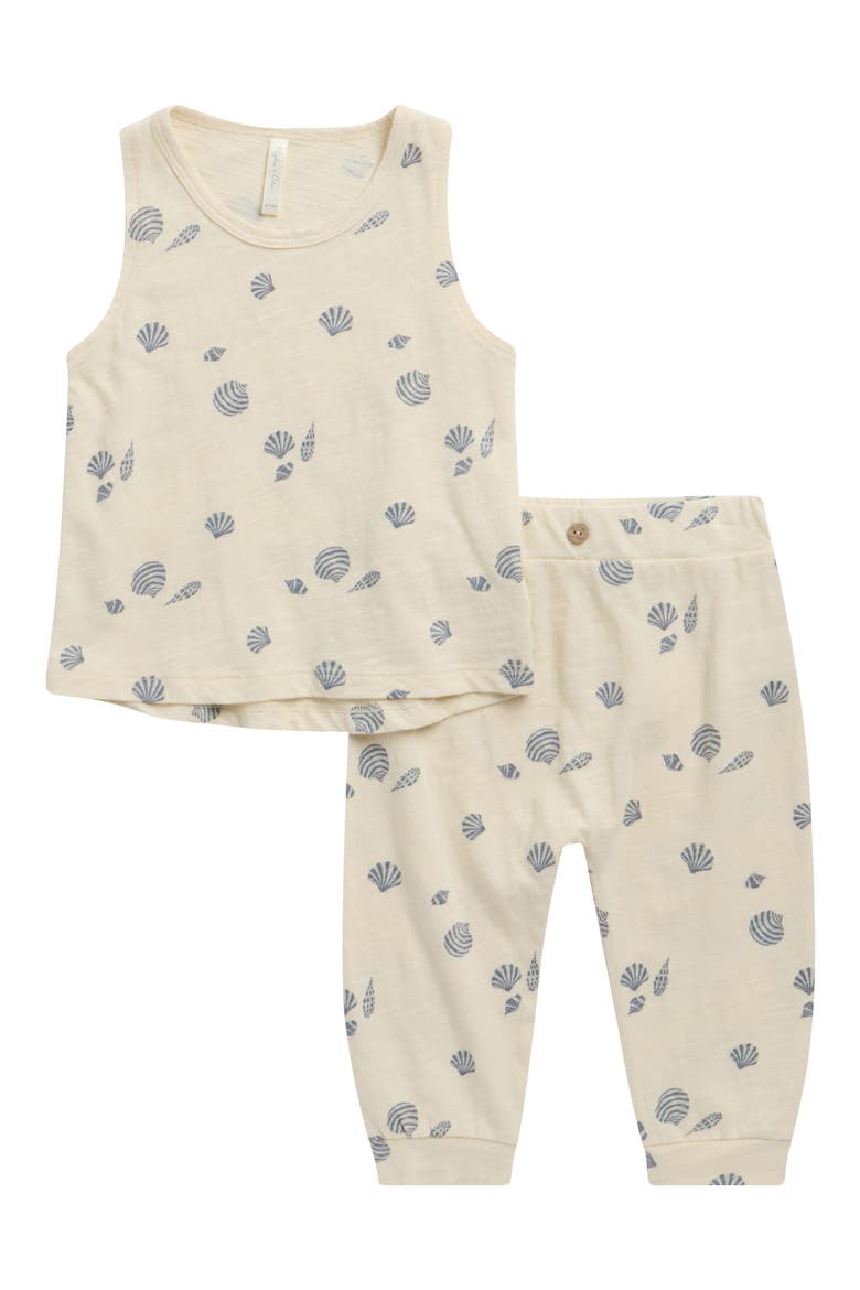 Seashell Print Cotton Tank & Joggers Set, Main, color, NATURAL