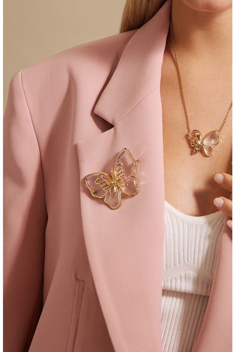 Butterfly Serenade Brooch, Alternate, color, Gold & White