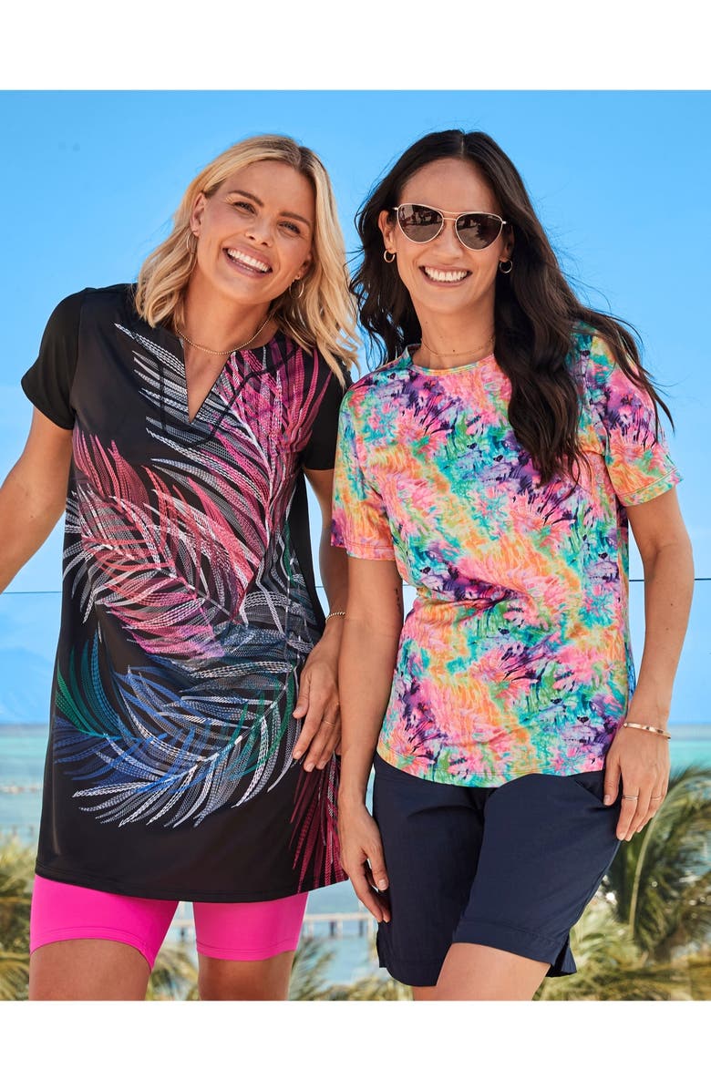 Swim 365 Chlorine-Resistant Crewneck Relaxed-Fit Swim Tee, Alternate, color, Silver Foil Animal