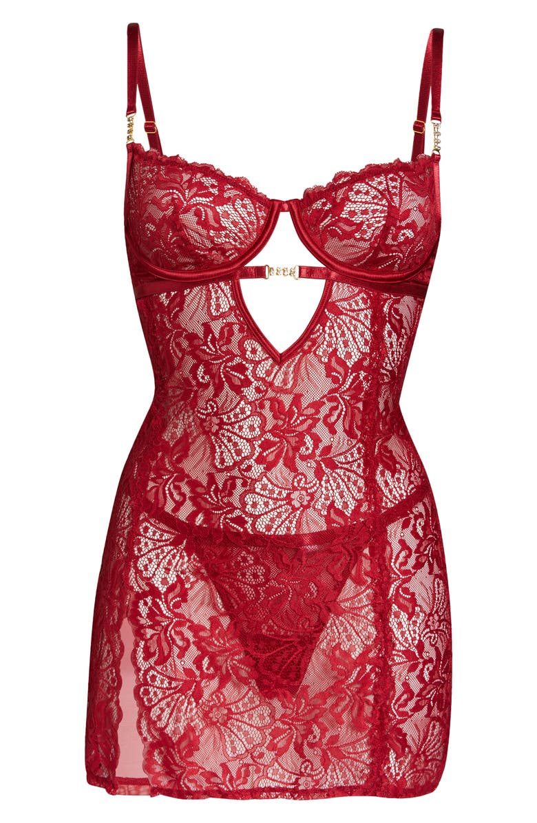 Oh La La Cheri Natasha Lace Underwire Chemise with G-String Thong, Alternate, color,