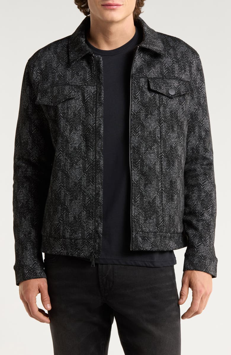 John Varvatos Hallet Jacquard Trucker Jacket, Main, color, Black