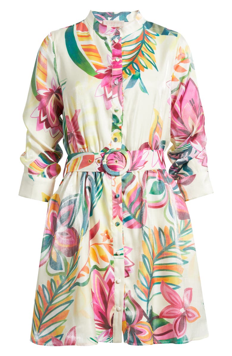 CIEBON Suzette Shimmer Floral Mini Shirtdress, Alternate, color, Cream Multi