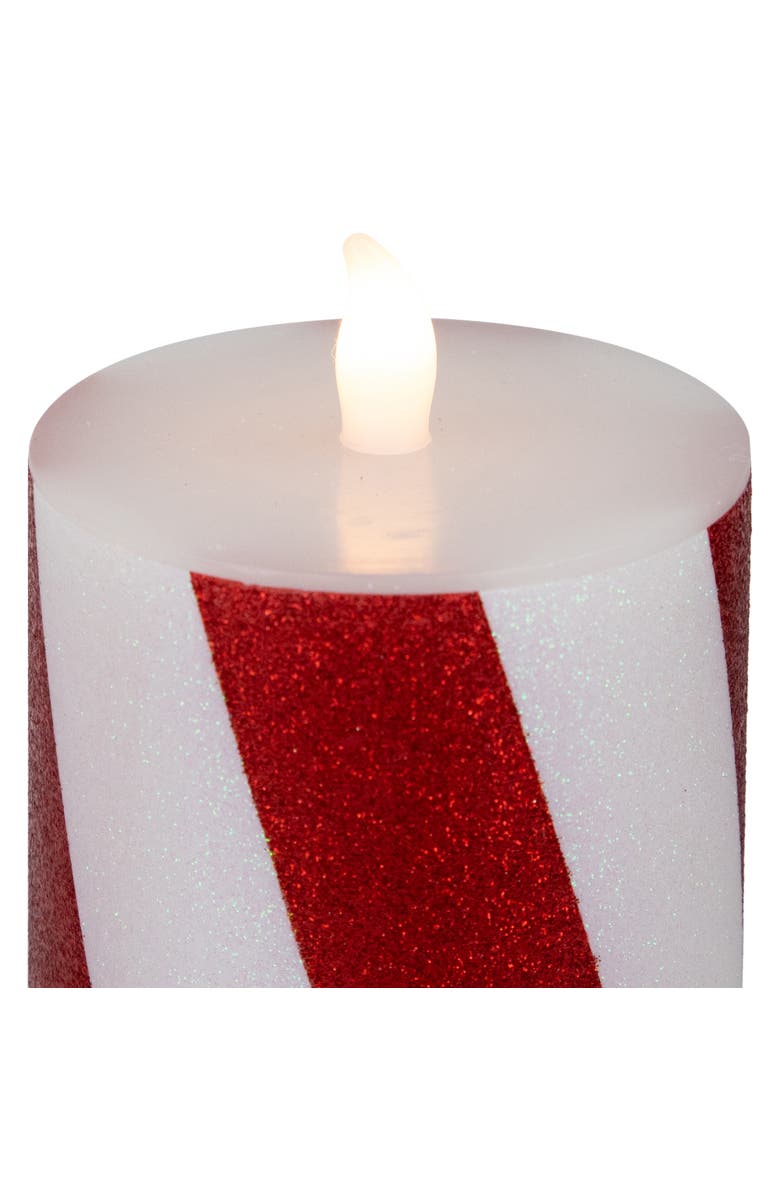Northlight LED Flameless Flickering Candy Cane Wax Pillar Christmas Candles - 6" - Set of 3, Alternate, color, Red