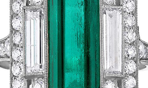 Mindi Mond Art Deco Engraved Colombian Emerald & Diamond Ring