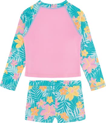 Floral Long Sleeve Two-Piece Rashguard Swimsuit