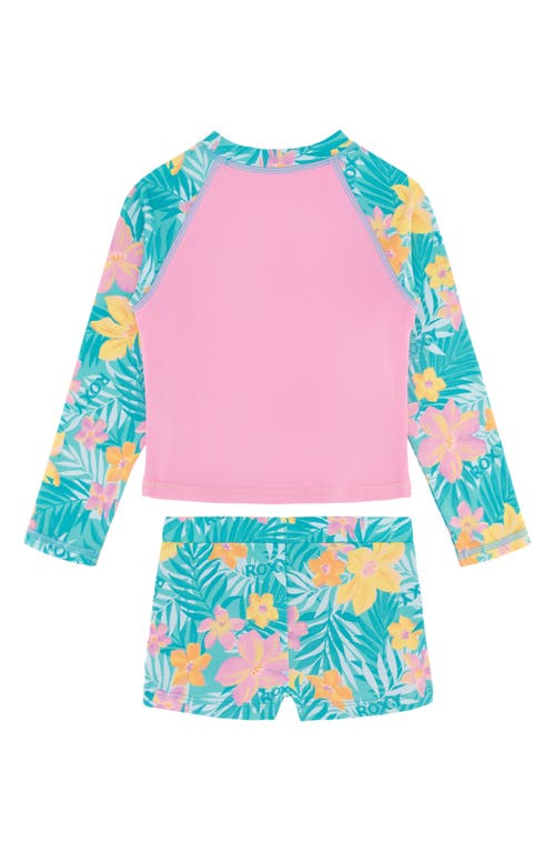 Roxy Floral Long Sleeve Two-piece Rashguard Swimsuit In Pink