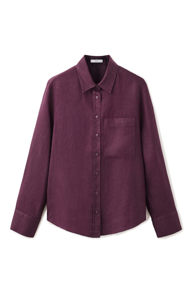 Linen Button-Up Shirt, Alternate, color, PLUM