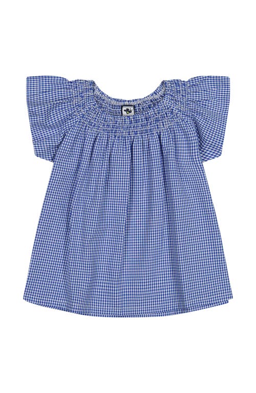 BUSY BEES BUSY BEES MOLLY SMOCKED FLUTTER SLEEVE TOP BLUE MINI CHECK 