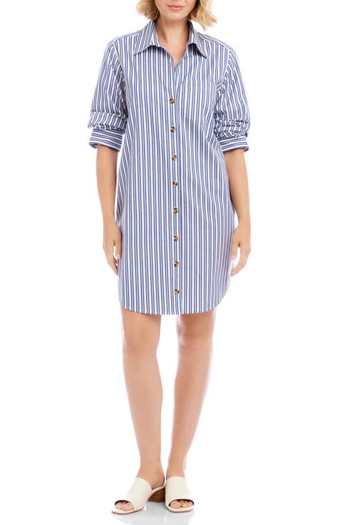 Ruched Sleeve Stripe Shirtdress