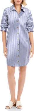 Karen Kane Ruched Sleeve Stripe Shirtdress