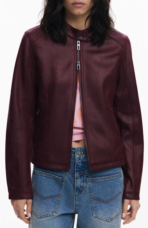 Desigual Faux Leather Jacket In Purple