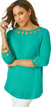 Jessica London Stretch Cotton Lattice Boatneck Tunic