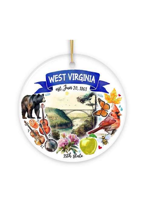 West Virginia Watercolor Landmarks Ceramic Ornament