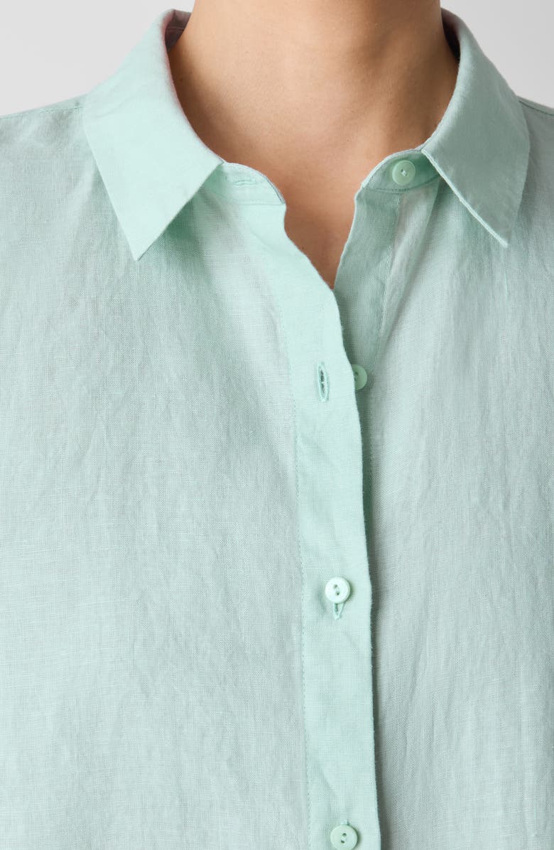 Eileen Fisher Classic Collar Organic Linen Long Button-Up Shirt, Alternate, color, Absinthe