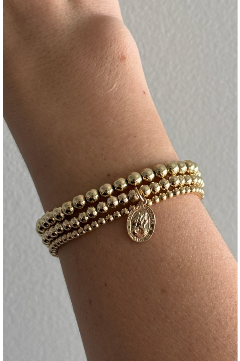 St. Christopher 14k Gold Filled Bead Three Bracelet Stack, Alternate, color, Gold