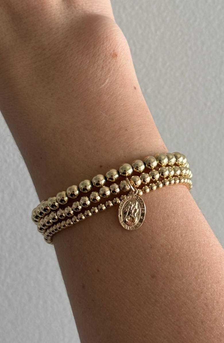 CUFFED BY NANO St. Christopher 14k Gold Filled Bead Three Bracelet Stack, Alternate, color, 