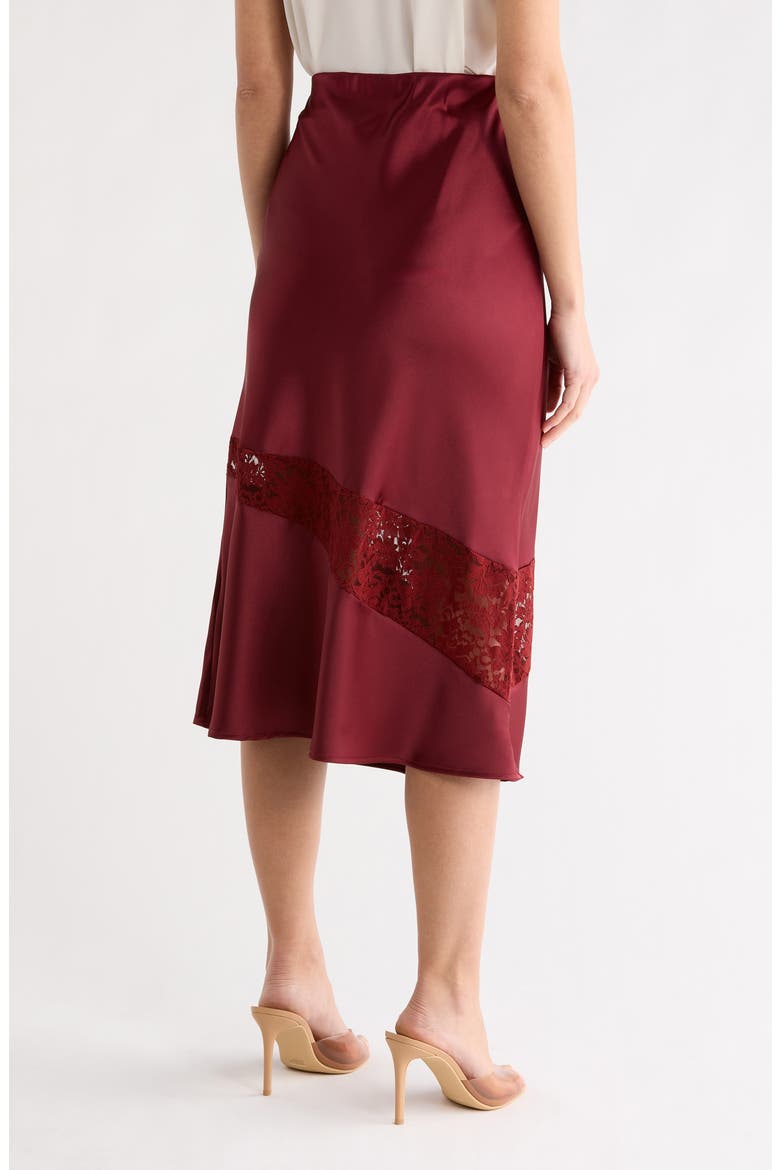 Satin & Lace Midi Skirt, Alternate, color, BURGUNDY