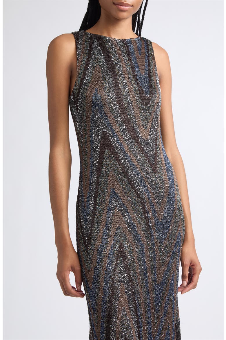 Sequin Metallic Zigzag Jacquard Maxi Dress, Alternate, color, S91U7-BLACK BASE WITH BLUE