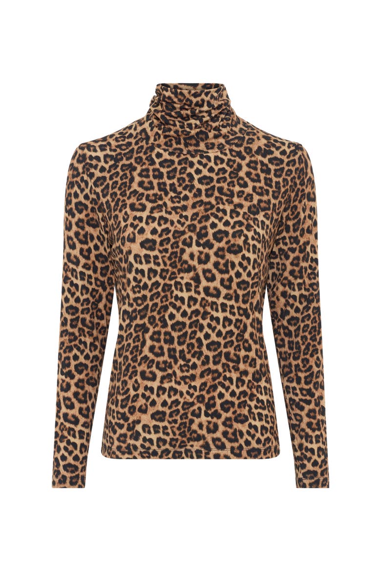 Helene Long Sleeve Printed Roll Neck Top, Alternate, color, Camel