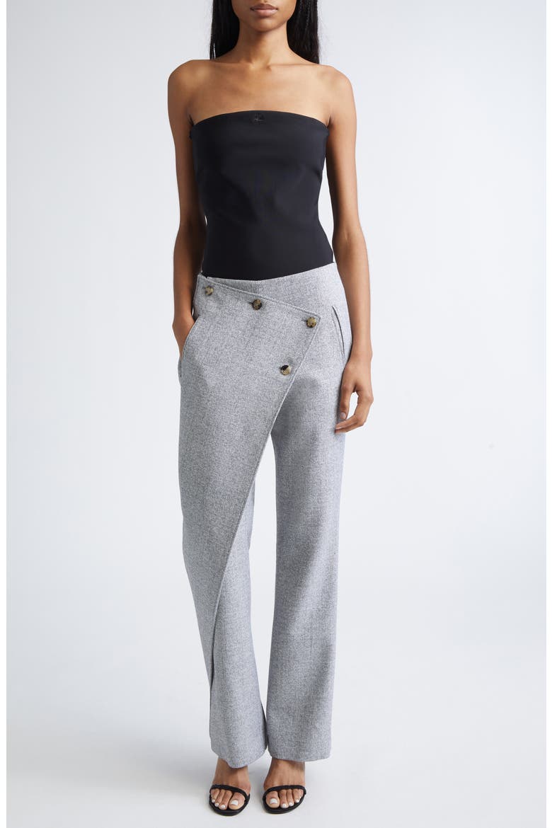 Oblique Caviar Asymmetric Wool Straight Leg Pants, Alternate, color, HERITAGE WHITE/ BLACK