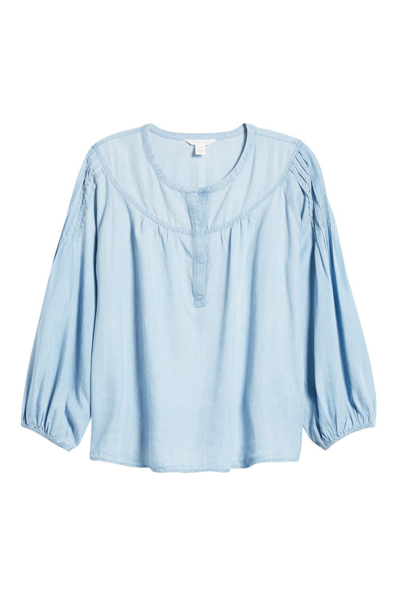 Pintuck Sleeve Chambray Top, Alternate, color, ICE WASH