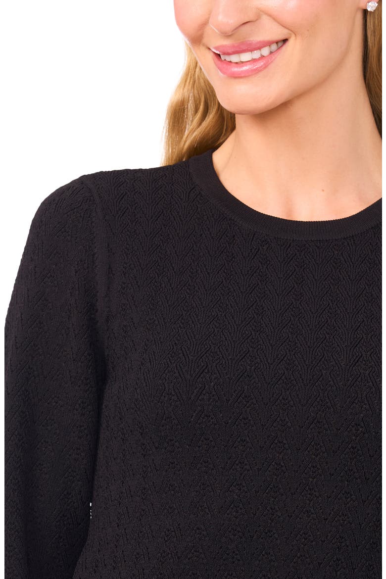 Irene Pointelle Crewneck Peplum Sweater, Alternate, color, RICH BLACK