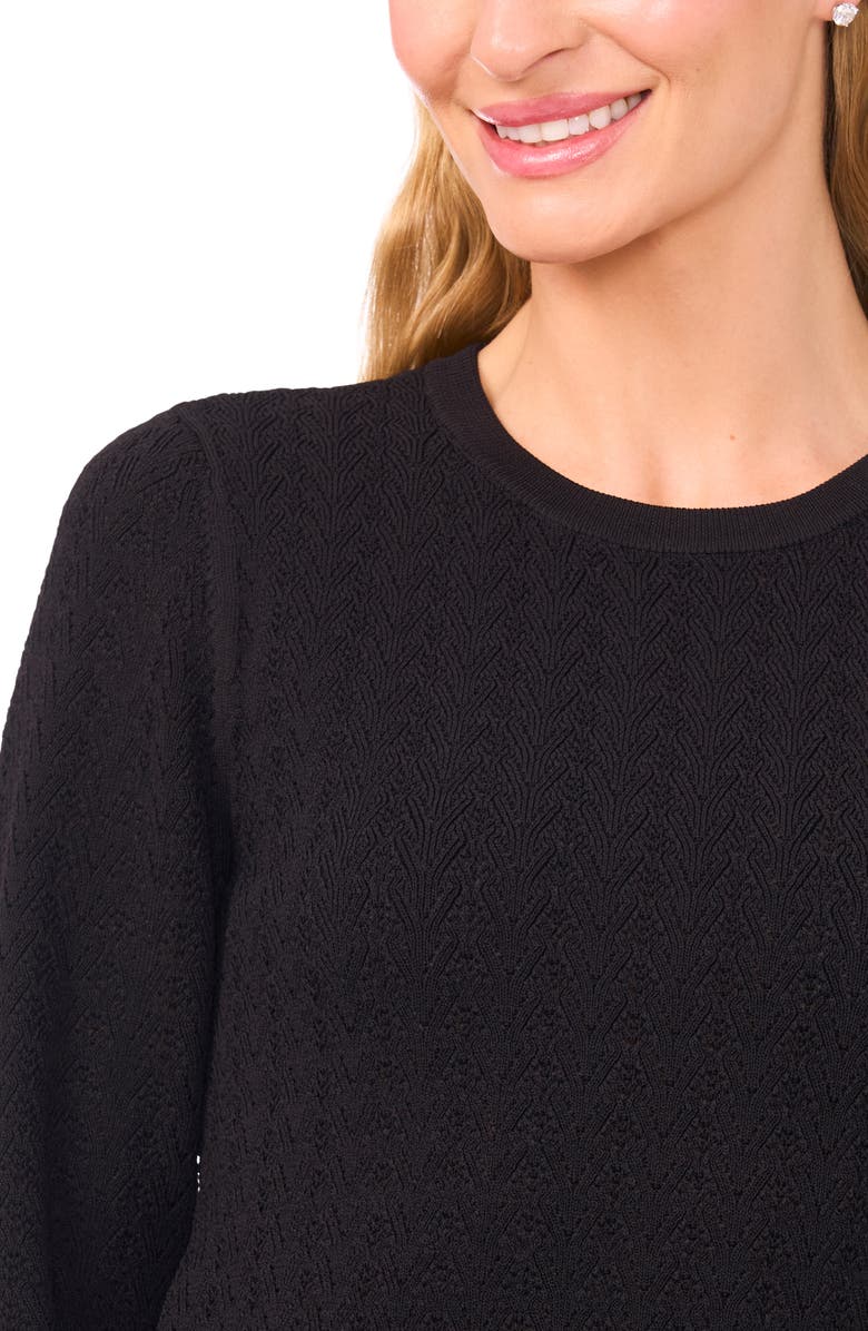 Ted Baker Irene Pointelle Crewneck Peplum Sweater, Alternate, color, Rich Black