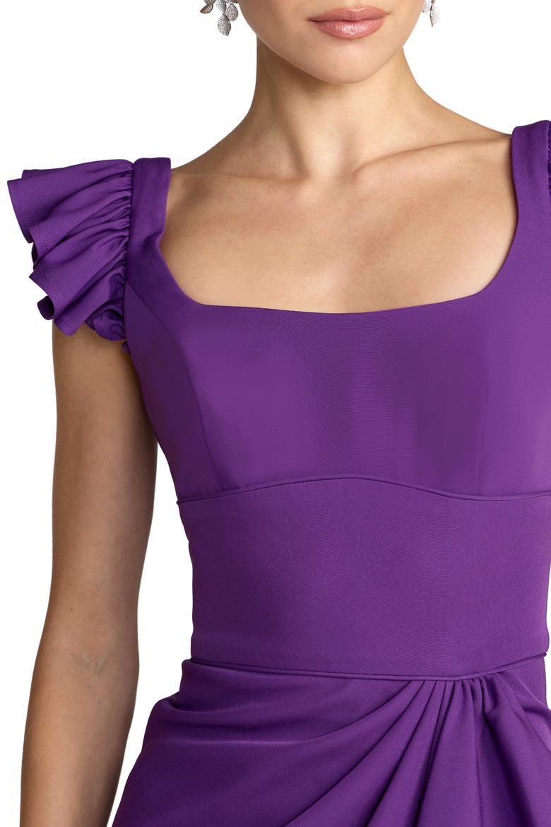 Crepe Column Square Neck Gown With Ruffle Detail, Alternate, color, Ultra Violet