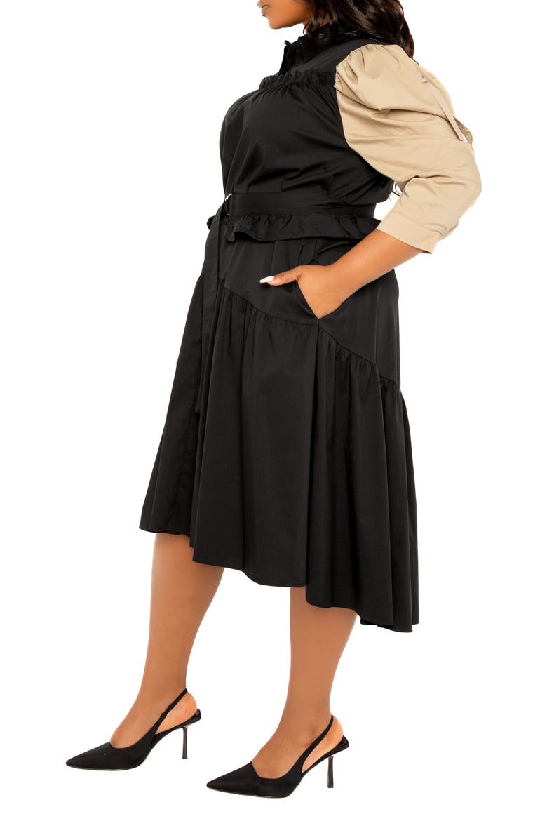 Contrast Puff Shoulder Dress, Alternate, color, BLACK