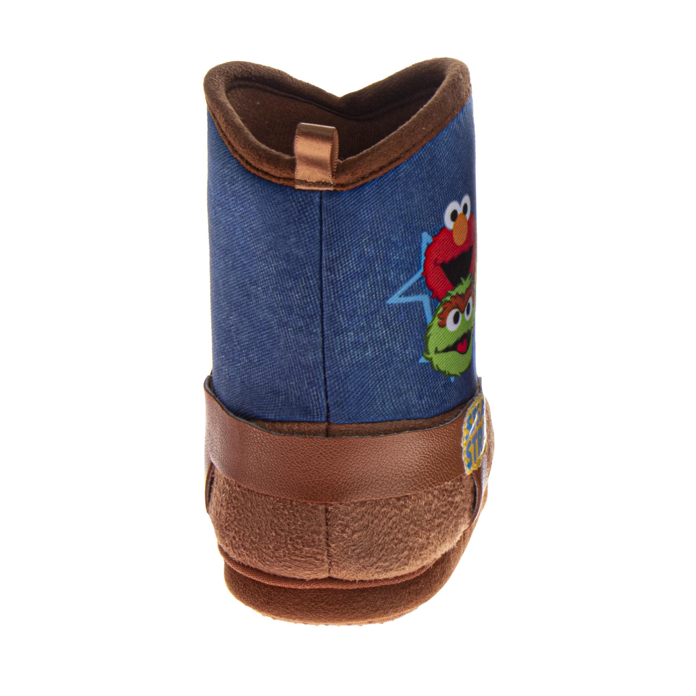 Sesame Street<sup>®</sup> Sesame Street Oscar, Cookie, and Big Bird Kids' Booties, Alternate, color, Brown Denim