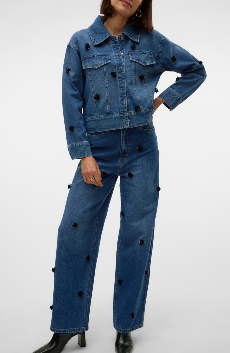 VERO MODA Taylor Embellished Loose Baggy Jeans, Alternate, color, Medium Blue Denim