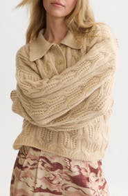 Scotch & Soda Boxy Cable Knit Polo Sweater