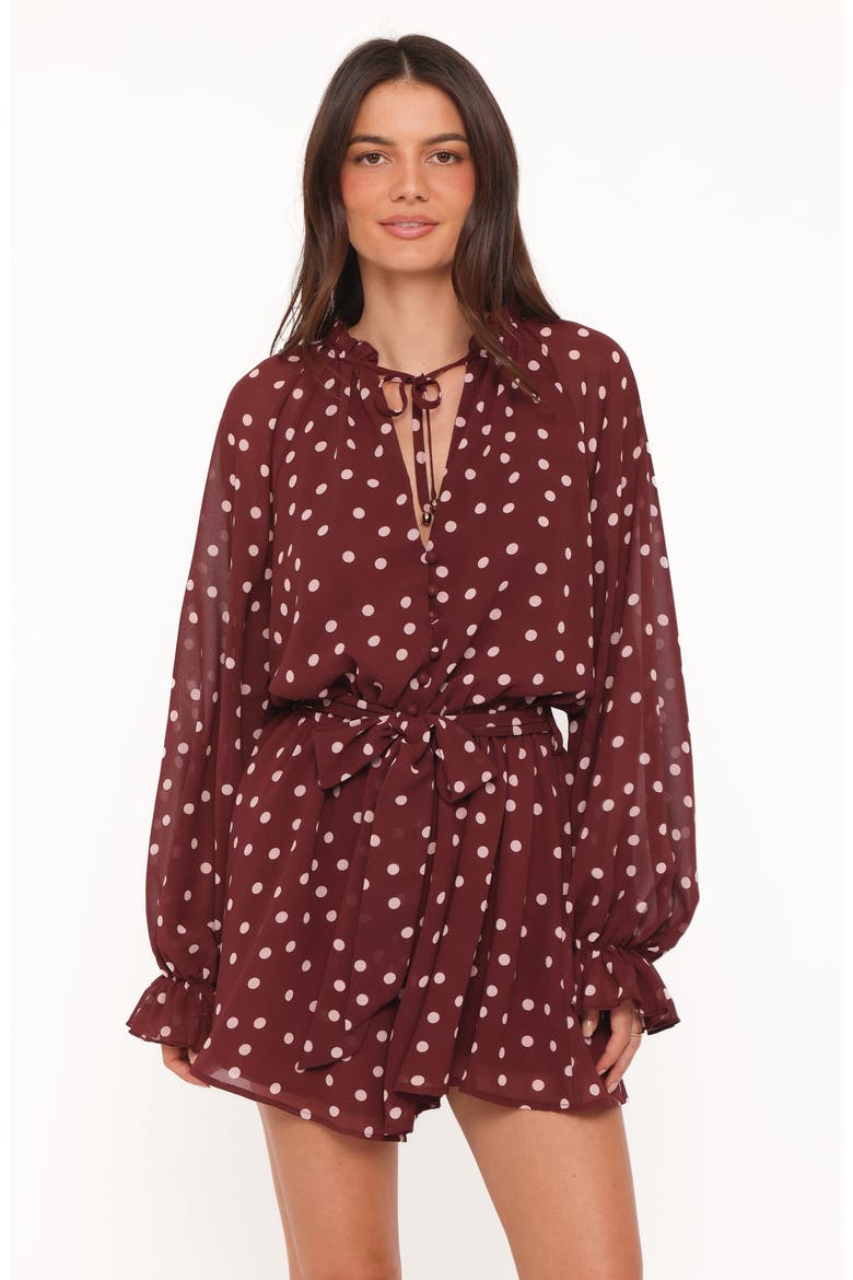 Michelle Polka Dot Romper, Alternate, color, BURGUNDY POLKA DOT