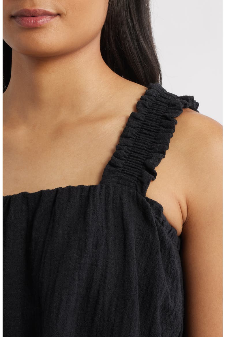 Smocked Strap Cotton Gauze Camisole, Alternate, color, BLACK