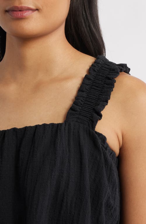 Bobeau Smocked Strap Cotton Gauze Camisole In Black