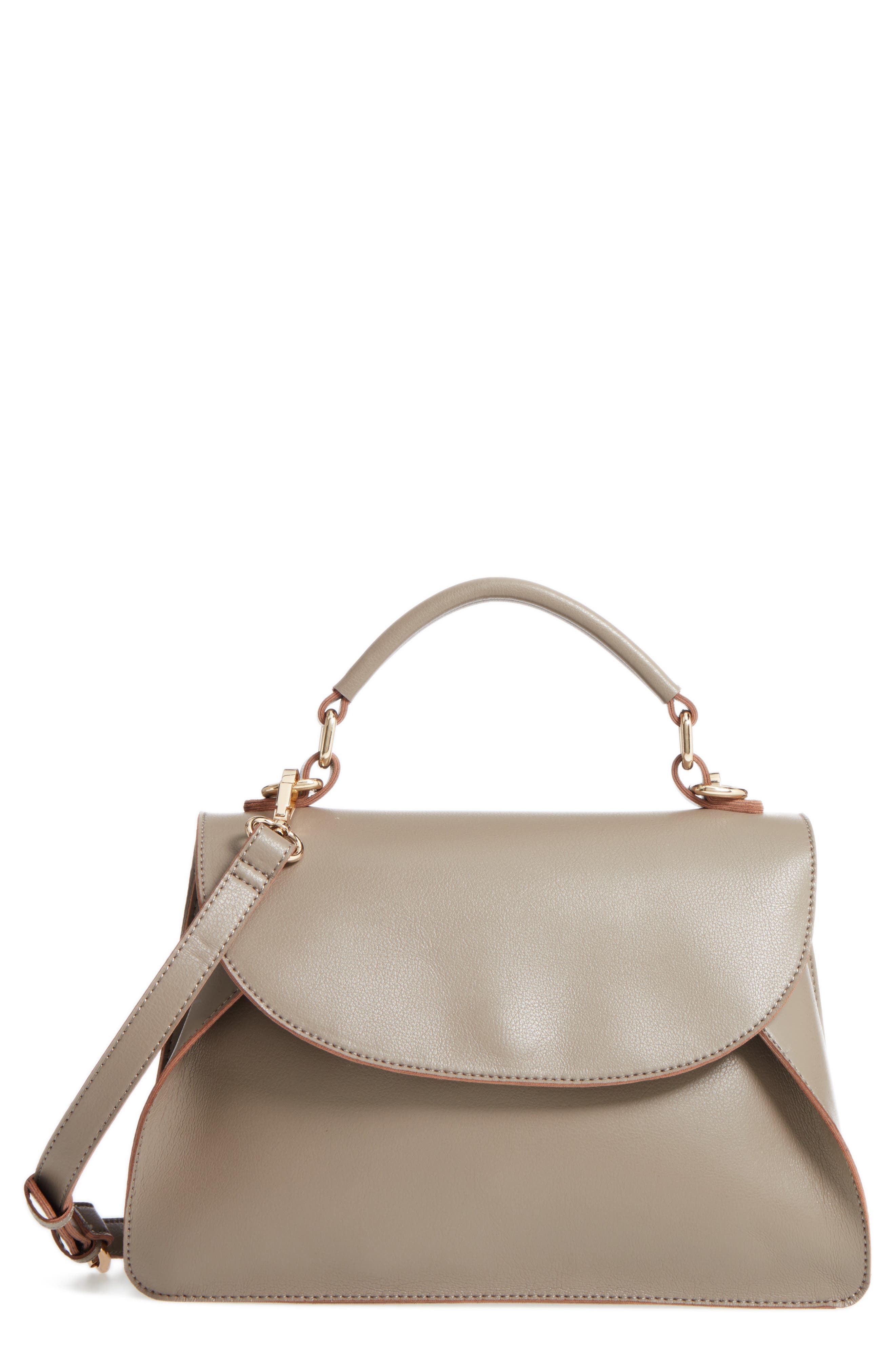 Izzy Faux Leather Top Handle Satchel, Main, color, TAUPE