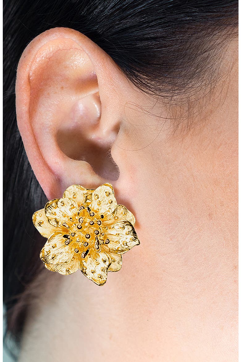 Dogwood Flower Earrings, Alternate, color, GOLD