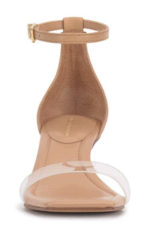 Vince Camuto Vinkely Square Toe Kitten Heel Sandal In Sandstone/clear