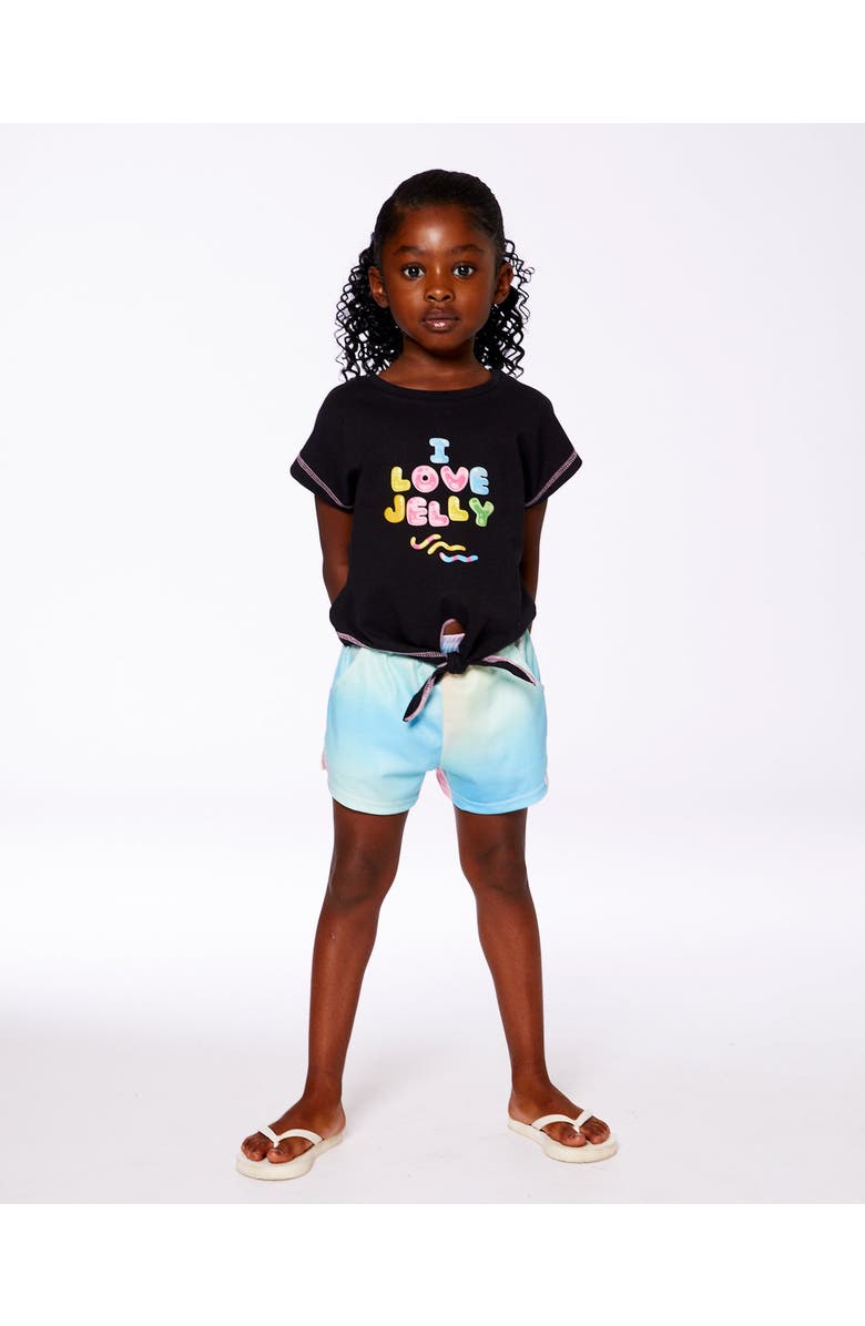 Deux par Deux Girl's Organic Cotton Tee With Print And Knot Black And Multicolored, Alternate, color,